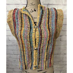 Nancy‎ Lee Kaufman Wearable Art Vest Cardigan Handwoven Beautiful Yellow Pink